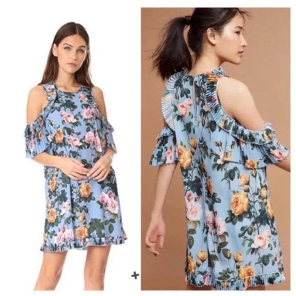 DELFI Blue Floral Cold Shoulder Mini Dress Size S